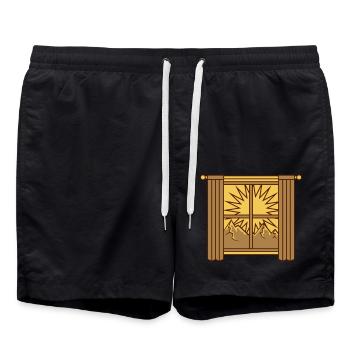 Aussicht Berge Fenster Vorhang - Badeshorts - Schwarz - Vorne - AI Model Male 185 light (185cm)
