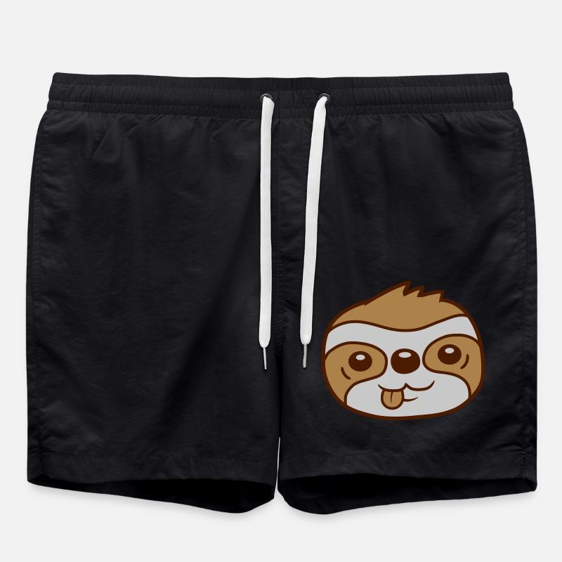 Gesicht Faultier Comic Kopf - Badeshorts - Schwarz
