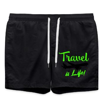 travel is life - Swim Trunks - black - Front - AI Model Male 185 light (185cm)