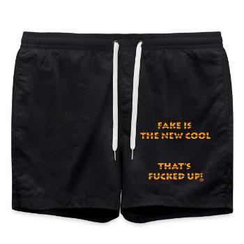 FAKE IS THE NEW COOL - Swim Trunks - black - Front - AI Model Male 185 light (185cm)