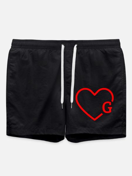 letter g red heart - Swim Trunks - black