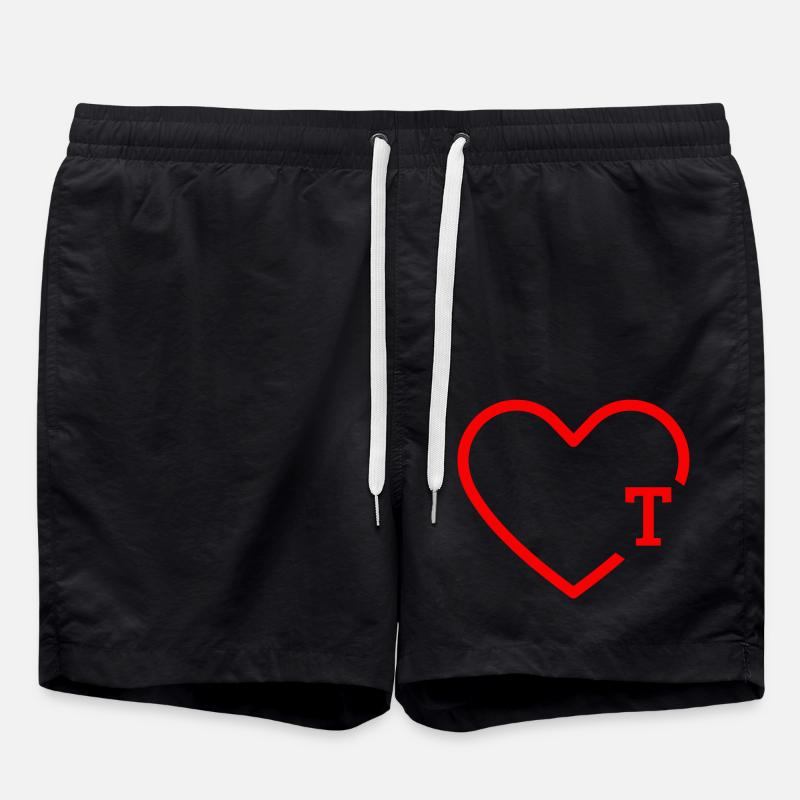 letter T Red Heart - Swim Trunks - black