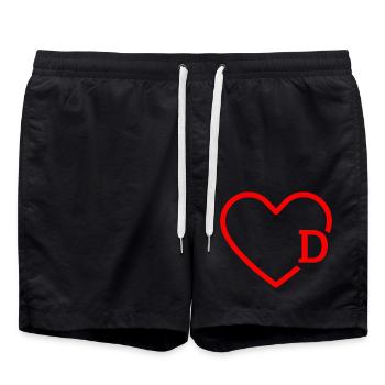 Buchstabe D Rotes Herz - Badeshorts - Schwarz - Vorne - AI Model Male 185 light (185cm)