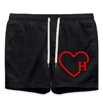 lettre h cœur rouge - Short de bain - noir - Devant - AI Model Male 185 light (185cm)