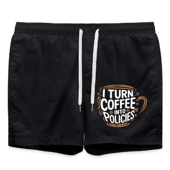 Coffee meets insurance – with humor - Swim Trunks - black - Front - AI Model Male 185 light (185cm)