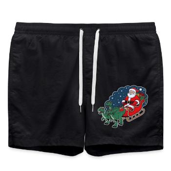 Santa Claus riding a sleigh pulled by dinosaurs - Swim Trunks - black - Front - AI Model Male 185 light (185cm)