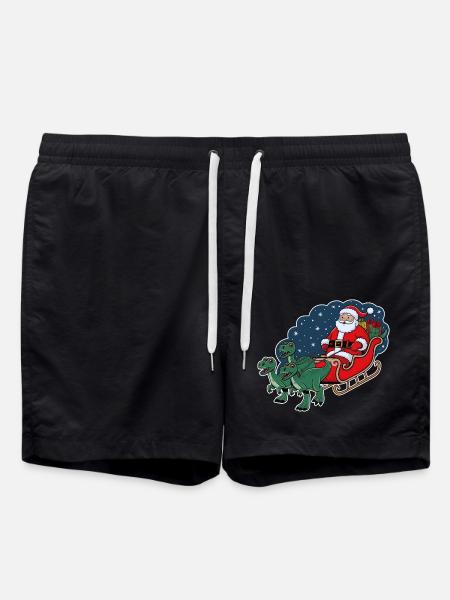 Santa Claus riding a sleigh pulled by dinosaurs - Swim Trunks - black