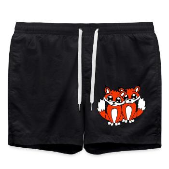 2 Foxes Friends Red Fox Two Wild Animals Team - Swim Trunks - black - Front - AI Model Male 185 light (185cm)