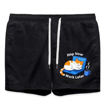 Nap Now Work Later - Swim Trunks - black - Front - AI Model Male 185 light (185cm)
