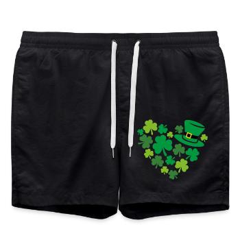 Heart shaped shamrock to the St. Patrick day - Swim Trunks - black - Front - AI Model Male 185 light (185cm)