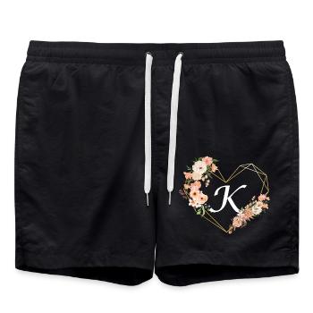Florales goldenes Herz Buchstabe k - Badeshorts - Schwarz - Vorne - AI Model Male 185 light (185cm)