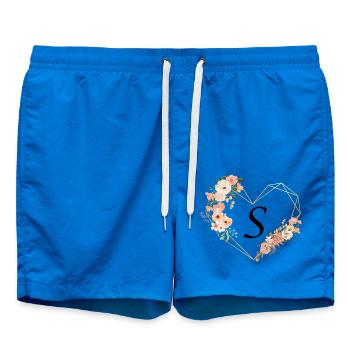 Letter s floral golden heart - Swim Trunks - cobalt blue - Front