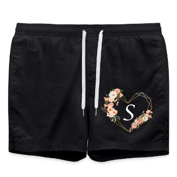 Lettre s cœur doré floral - Short de bain - noir - Devant - AI Model Male 185 light (185cm)