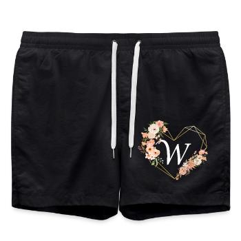 Floral Gold Herz Buchstabe w - Badeshorts - Schwarz - Vorne - AI Model Male 185 light (185cm)