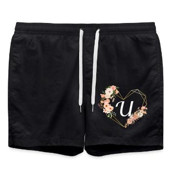 Floral Golden Heart U Letter - Swim Trunks - black - Front - AI Model Male 185 light (185cm)
