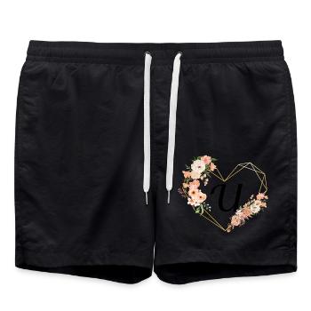 Lettre u cœur doré floral - Short de bain - noir - Devant - AI Model Male 185 light (185cm)