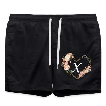 Lettre x cœur doré floral - Short de bain - noir - Devant - AI Model Male 185 light (185cm)