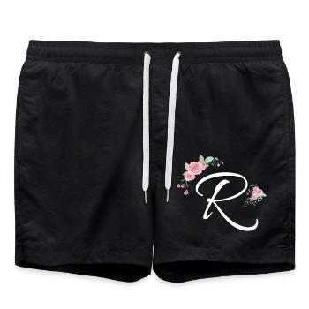 Lettre r fleurs - Short de bain - noir - Devant - AI Model Male 185 light (185cm)