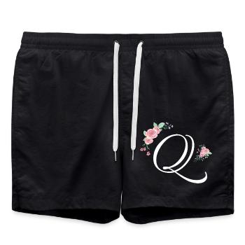 Buchstabe q Blumen - Badeshorts - Schwarz - Vorne - AI Model Male 185 light (185cm)