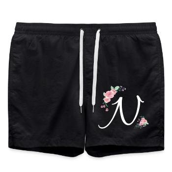 Lettre n fleurs - Short de bain - noir - Devant - AI Model Male 185 light (185cm)