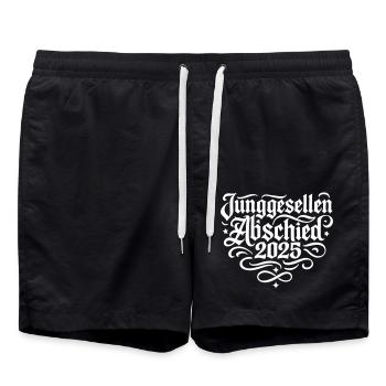 Junggesellenabschied 2025 - Badeshorts - Schwarz - Vorne - AI Model Male 185 light (185cm)
