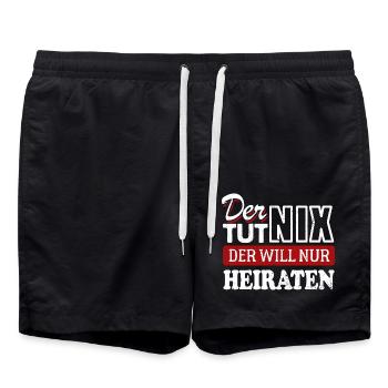 Der tut nix, der will nur heiraten - JGA Spruch - Badeshorts - Schwarz - Vorne - AI Model Male 185 light (185cm)