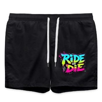 Skateur Ride or Die – Motif néon urbain - Short de bain - noir - Devant - AI Model Male 185 light (185cm)
