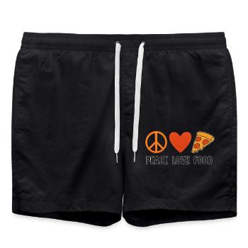 Peace Love Food – Retro Style mit Herz & Pizza - Badeshorts - Schwarz - Vorne - AI Model Male 185 light (185cm)