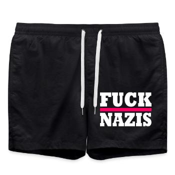 Fuck nazis - Badeshorts - Schwarz - Vorne - AI Model Male 185 light (185cm)