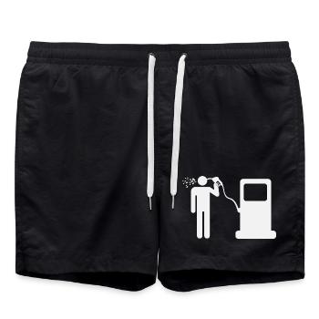 Petrolcide Tankstelle Humor Vollgetankt Lustig  - Badeshorts - Schwarz - Vorne - AI Model Male 185 light (185cm)