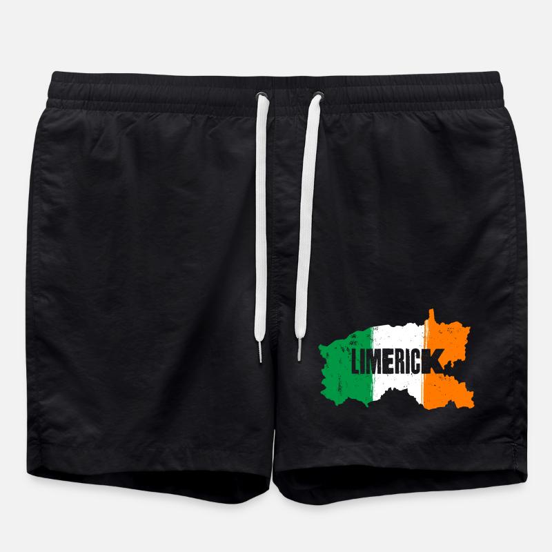 Limerick Ireland Flag | County Outline Map - Swim Trunks - black