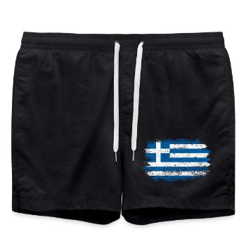 Drapeau grec brossé - Short de bain - noir - Devant - AI Model Male 185 light (185cm)