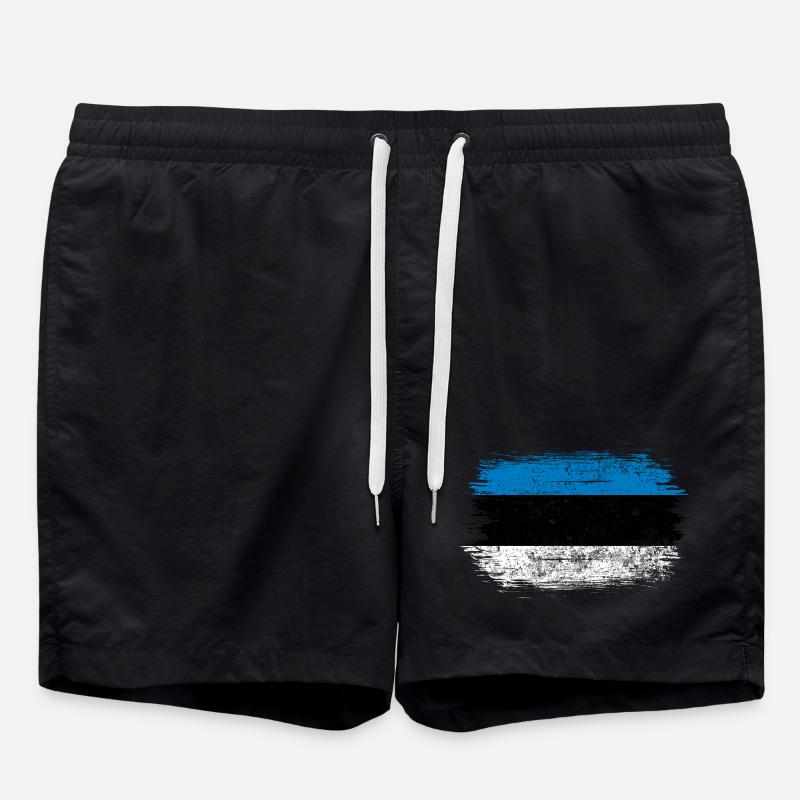 Blue-White Brushstroke Flag - Swim Trunks - black