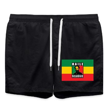REGGAE RASTA FLAGGE - SELASSIE I - JAH RASTAFARI - Badeshorts - Schwarz - Vorne - AI Model Male 185 light (185cm)