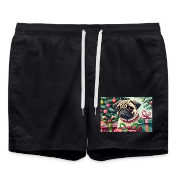 Niedlicher Weihnachts-Pug mit Geschenken - Badeshorts - Schwarz - Vorne - AI Model Male 185 light (185cm)