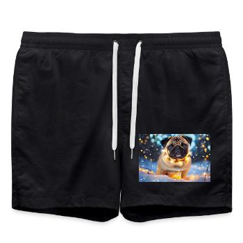 Niedlicher Pug mit Weihnachtslichtern - Badeshorts - Schwarz - Vorne - AI Model Male 185 light (185cm)
