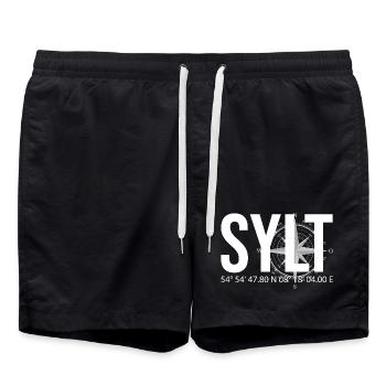 Koordinaten Sylt - Badeshorts - Schwarz - Vorne - AI Model Male 185 light (185cm)