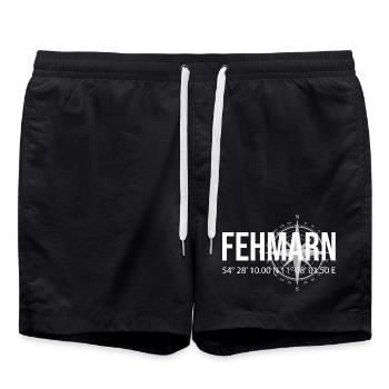 Koordinaten Fehmarn - Badeshorts - Schwarz - Vorne - AI Model Male 185 light (185cm)