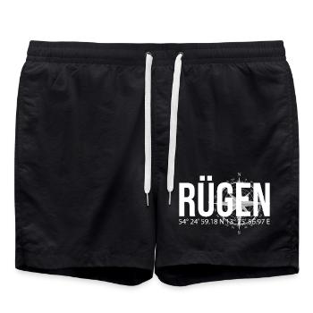 Koordinaten Rügen - Badeshorts - Schwarz - Vorne - AI Model Male 185 light (185cm)