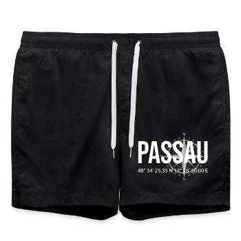 Koordinaten Passau - Badeshorts - Schwarz - Vorne - AI Model Male 185 light (185cm)