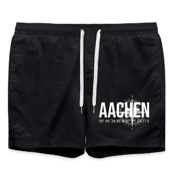 Koordinaten Aachen - Badeshorts - Schwarz - Vorne - AI Model Male 185 light (185cm)