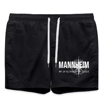 Koordinaten Mannheim - Badeshorts - Schwarz - Vorne - AI Model Male 185 light (185cm)