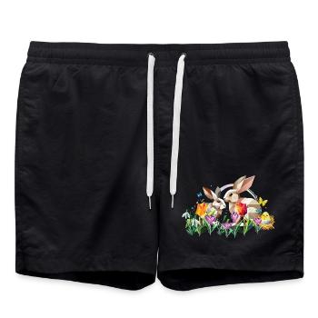 Deux lapins de Pâques dans une mer de fleurs - Short de bain - noir - Devant - AI Model Male 185 light (185cm)