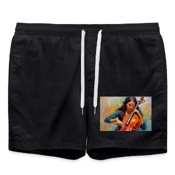 Cello spielende Cellistin Aquarell - Badeshorts - Schwarz - Vorne - AI Model Male 185 light (185cm)