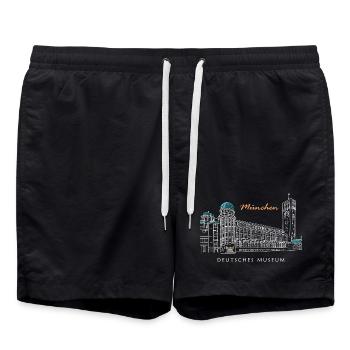 Munich Deutsches Museum Hand Drawing - Swim Trunks - black - Front - AI Model Male 185 light (185cm)
