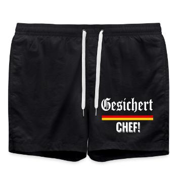 Gesichert Chef!  - Badeshorts - Schwarz - Vorne - AI Model Male 185 light (185cm)