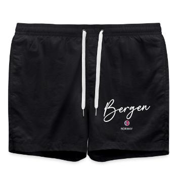 Bergen - Norway Flag Lettering - Norge - Norwegen - Swim Trunks - black - Front - AI Model Male 185 light (185cm)