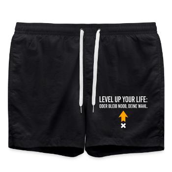 Level Up Your Life oder bleib Noob, Deine Wahl - Badeshorts - Schwarz - Vorne - AI Model Male 185 light (185cm)