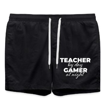 Teacher by night gamer at night - Swim Trunks - black - Front - AI Model Male 185 light (185cm)
