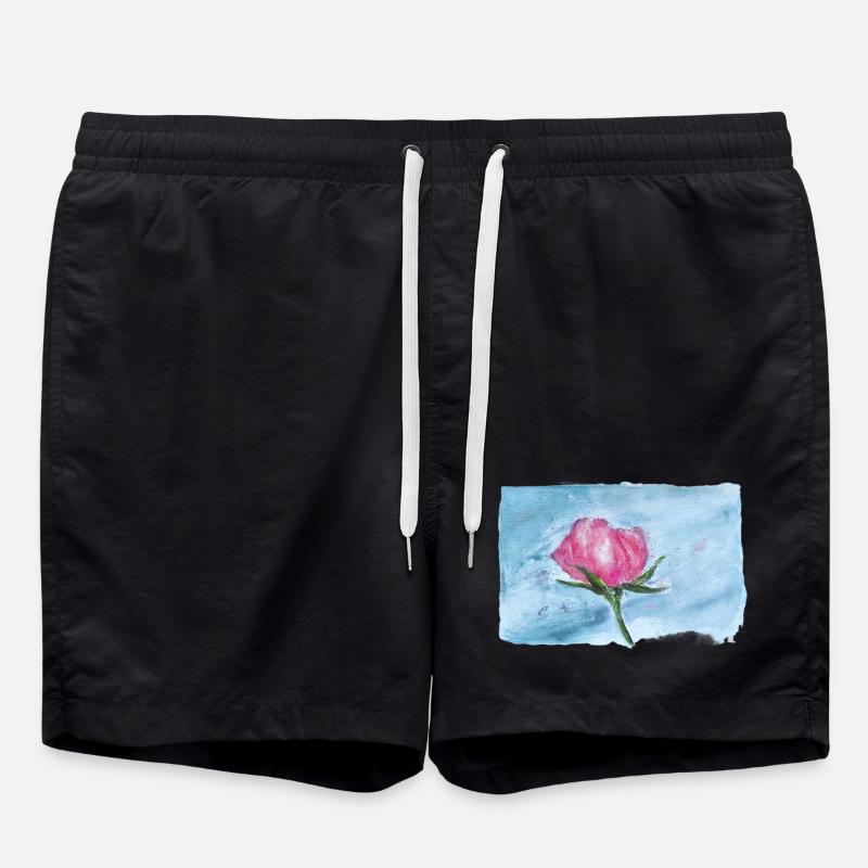 Rose aquarelle sur bleu ciel - Short de bain - noir
